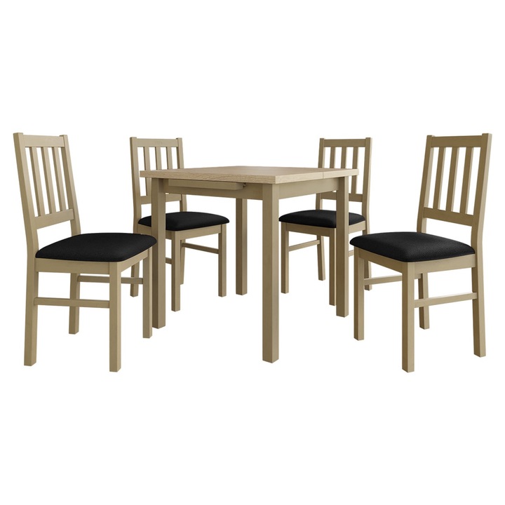 Set masa si scaune AL09, Masa extensibila Eliot 80x80/110 VII cu 4x Scaun Dalem IV, MIRJAN 24, sonoma / negru