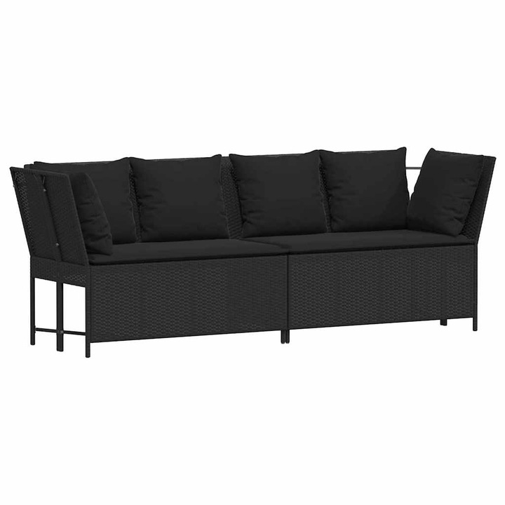vidaXL fekete polyrattan kerti kanapé párnákkal 4104122
