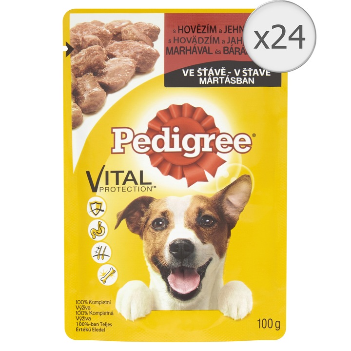 Мокра храна за кучета Pedigree Adult, Телешко и агнешко, 24 бр x 100 гр