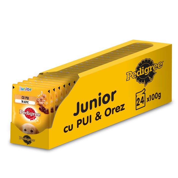 Мокра храна за кучета Pedigree Junior, Пилешко, 24 бр x 100 гр