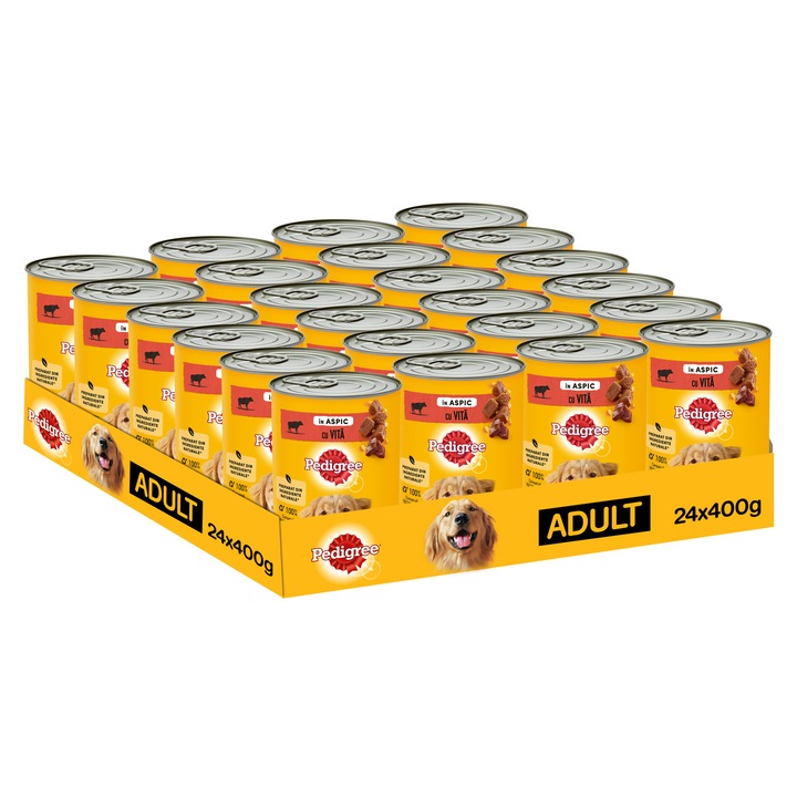 Hrana umeda pentru caini Pedigree Adult, Vita, Conserva, 24x400g