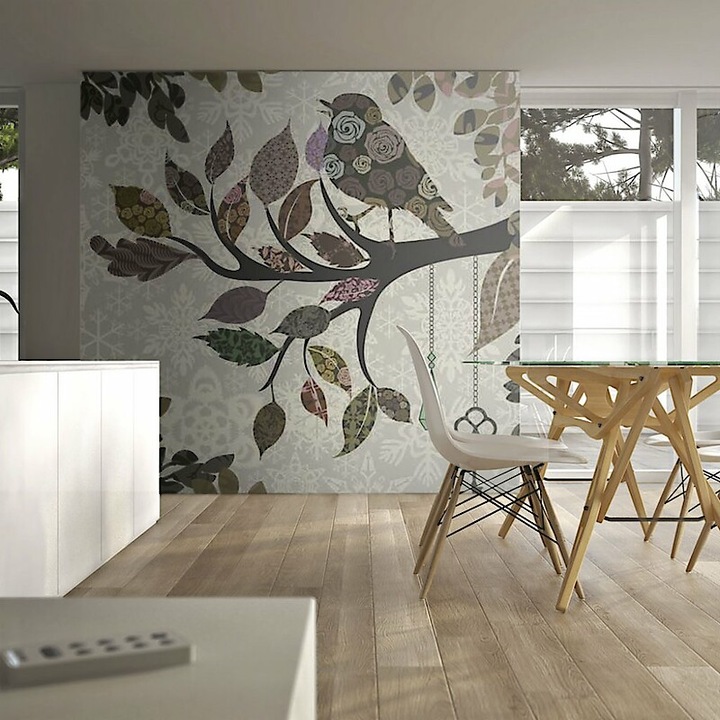 Fotótapéta - Fa ága madár (patchwork) 400x309