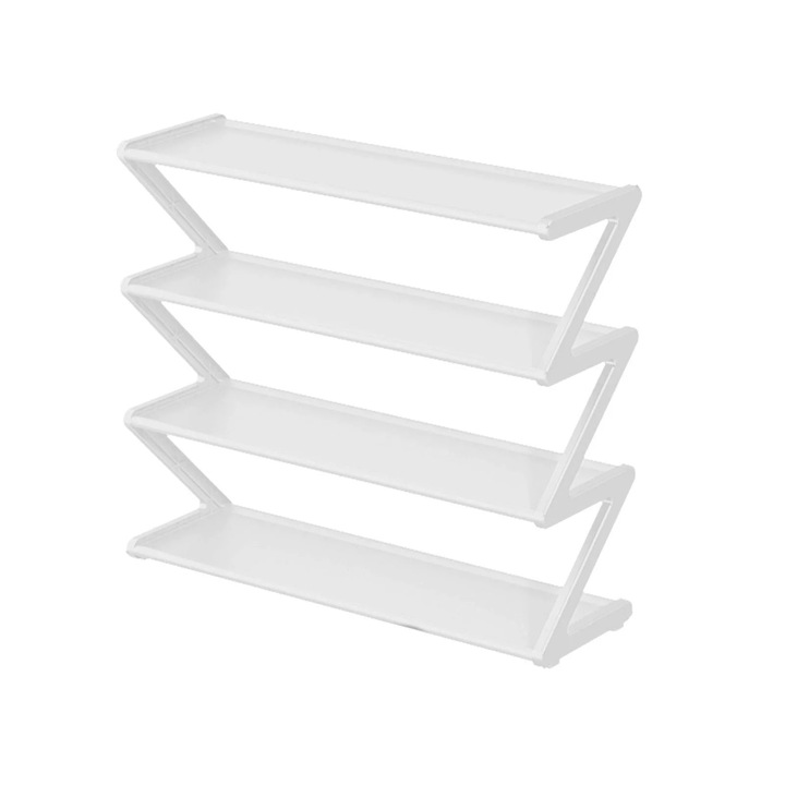 Етажерка за обувки, 4 нива, органайзер от неръждаема стомана/пластмаса, компактен дизайн, пестене на място