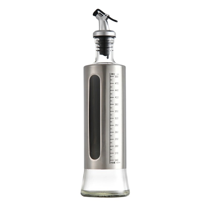 Sticla dozatoare ulei de masline, 200ml/300ml/500ml, din sticla si otel inoxidabil, design fara picurare, multicolor