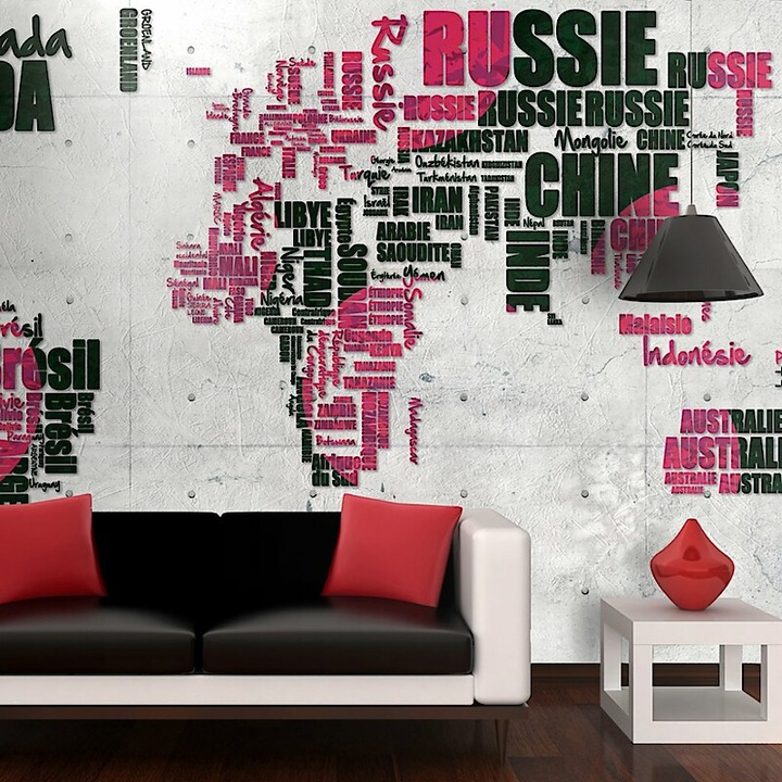 Fotótapéta - Piros-fekete világtérkép országnevekből 350x270