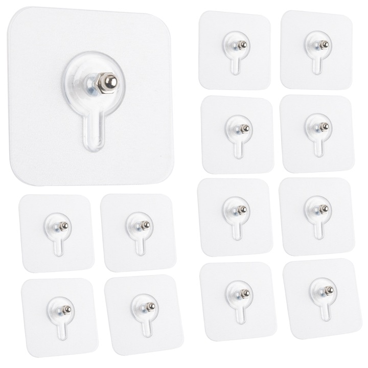 Set 12 suporturi autoadezive pentru perete, 2 in 1, rezistente la apa, pentru bucatarie si baie