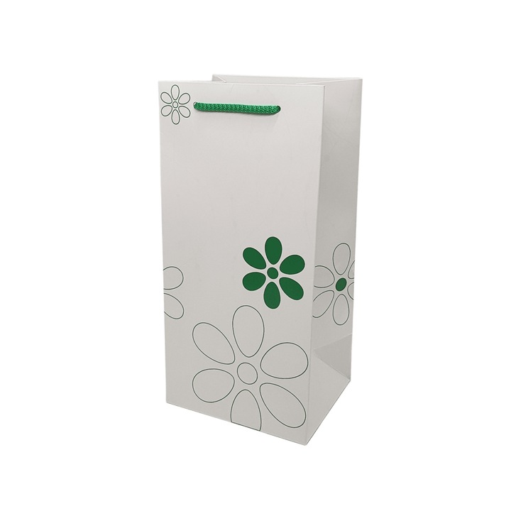 Set 5 Pungi Hartie Model Verde Pentru Flori Orhidee din snur textil, 16 x 33 x 13cm