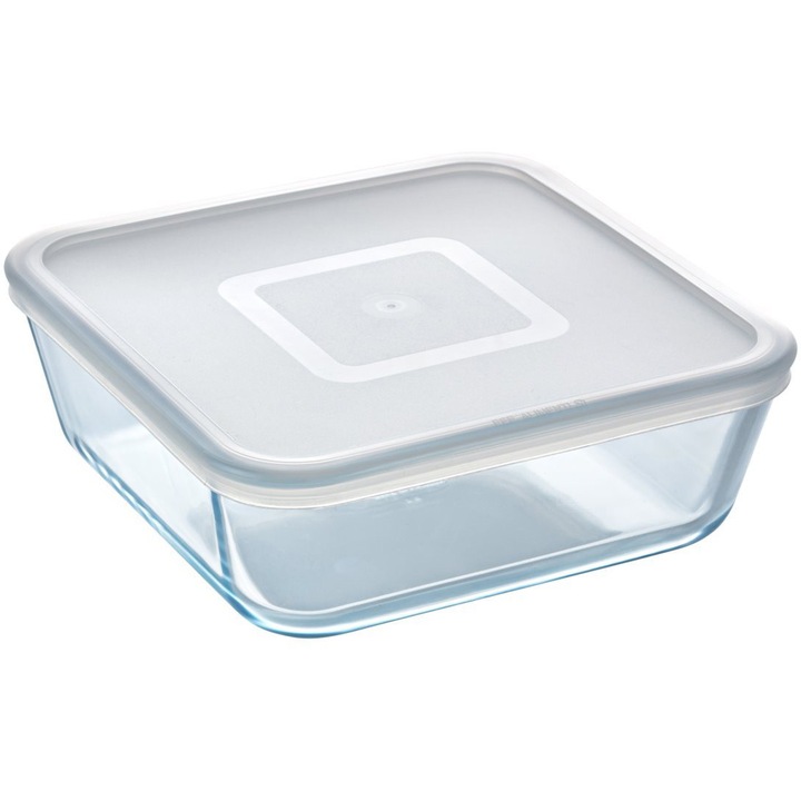 Négyzet alakú serpenyő tetővel, Pyrex Cook & Freeze, hőálló üveg, 20 x 20 x 7 cm, 2 L