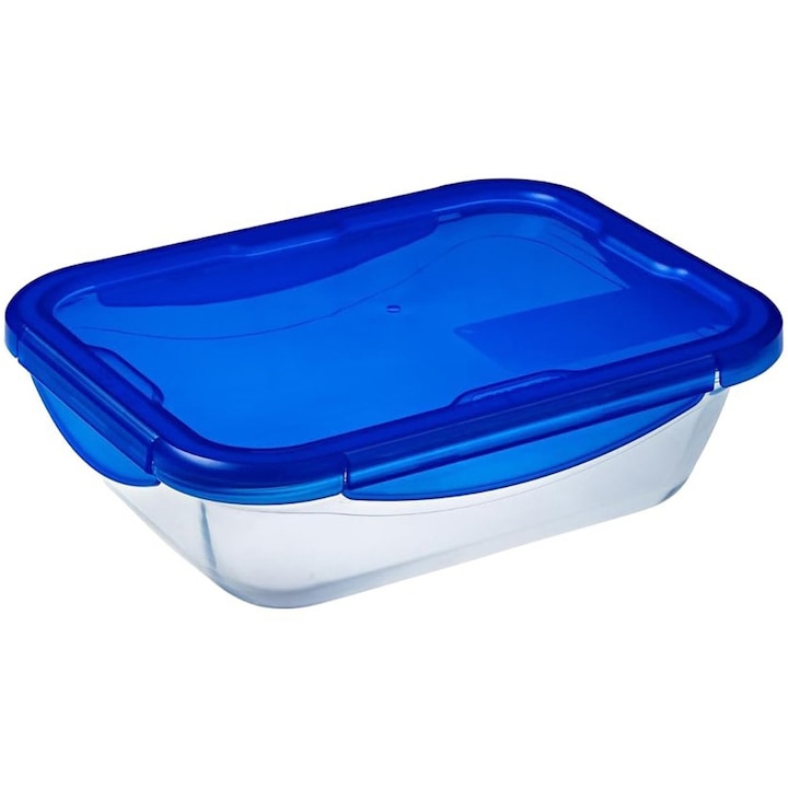 Caserola dreptunghiulara cu capac etans, Pyrex Cook & Go, sticla termorezistenta, 25 x 19 x 7 cm, 1.9 L