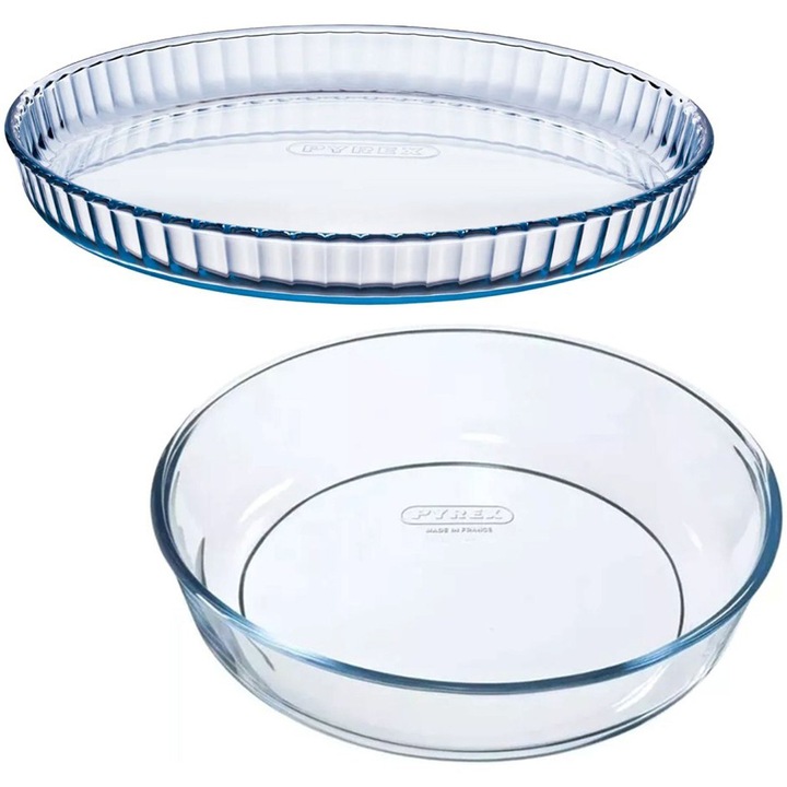 Комплект 2 форми за тарт Pyrex Iconics' Kit, Топлоустойчиво стъкло, Ø26 см / Ø28 см, 2.1 л/ 1.6 л