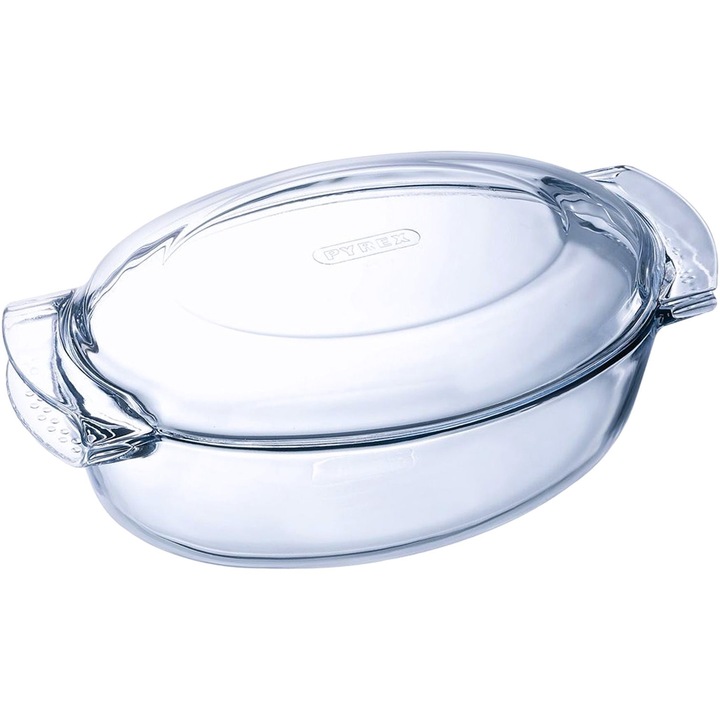 Съд с капак Pyrex Slow Cook, Овален, Топлоустойчиво стъкло, 38 x 23 x 15 см, 5.8 л (4.4 л + 1.4 л)