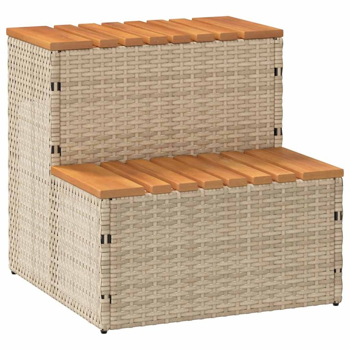vidaXL pezsgőfürdő lépcső bézs 50x50x50,5cm polyrattan és akácfa 4103942