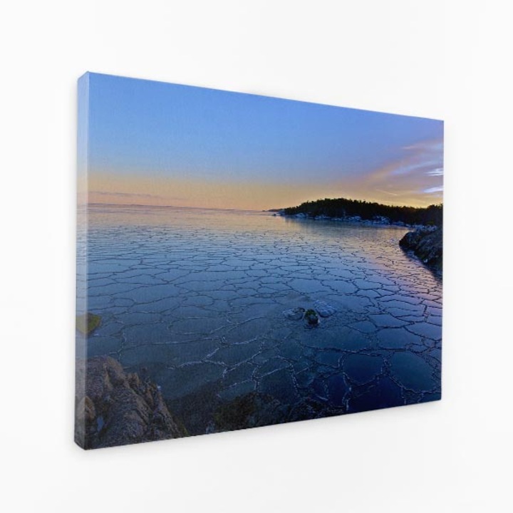 Картина на платно - Океан, Леден остров, Залез, Вълни - 140x90 см