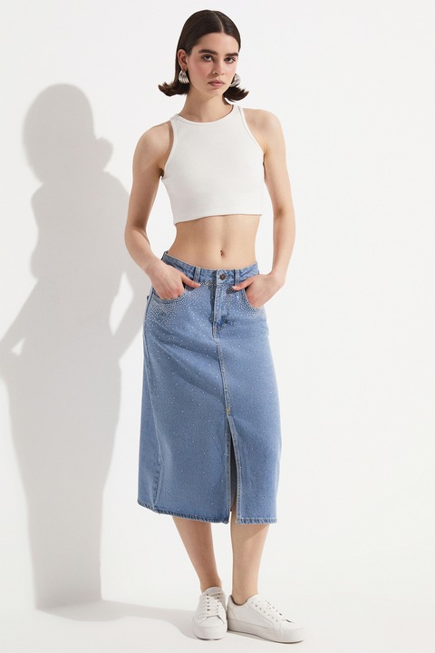 June, Fusta midi din denim, Albastru deschis