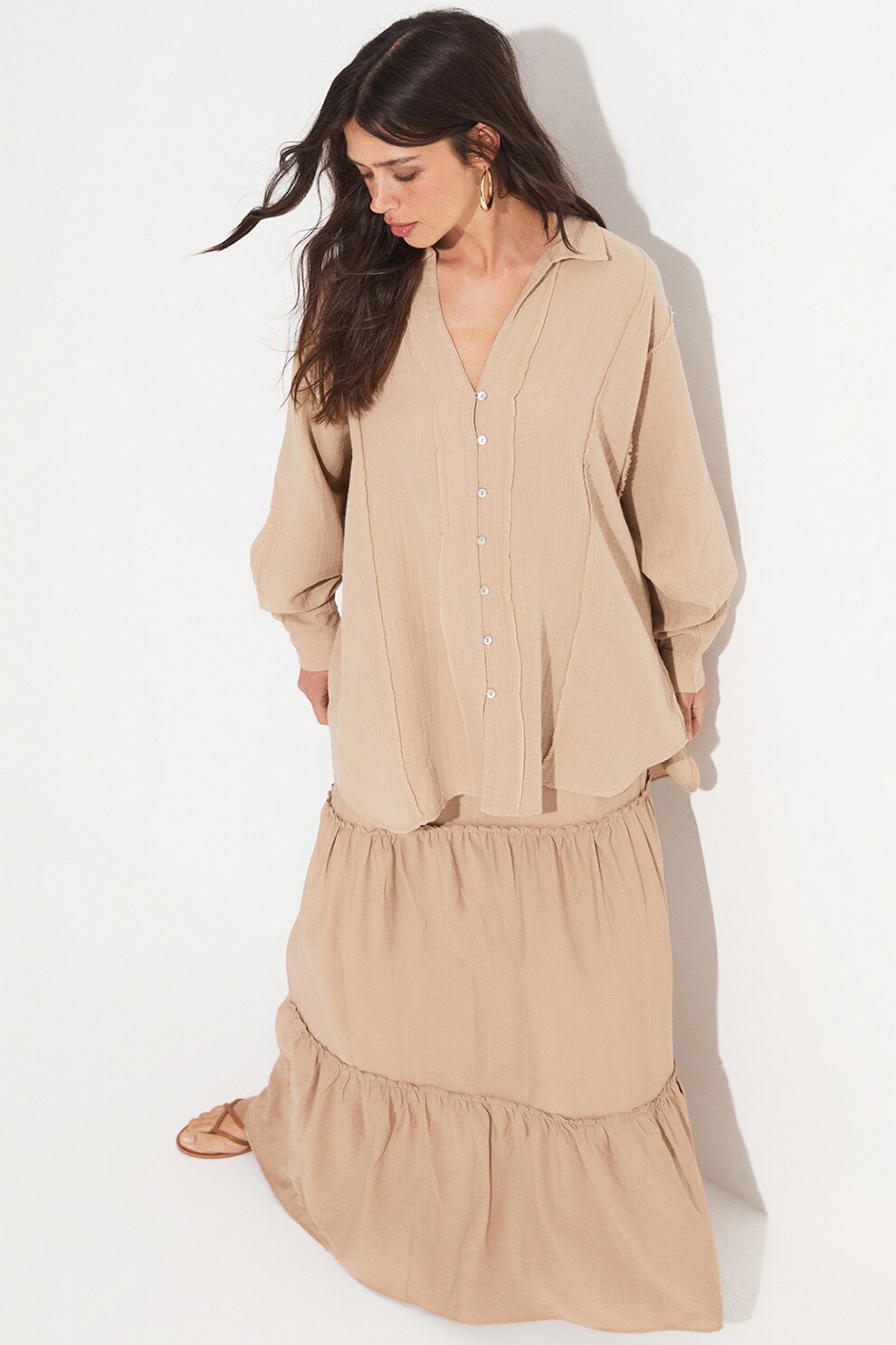 June, Fusta maxi evazata, Maro taupe deschis, 40