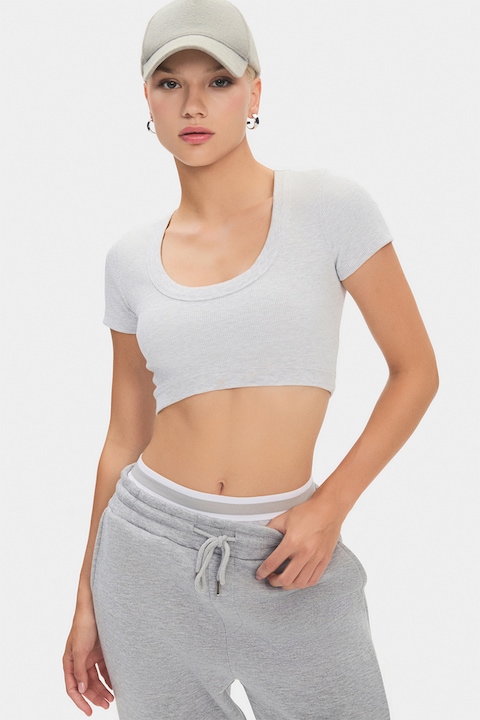 June, Tricou crop cu decolteu rotund, Gri deschis