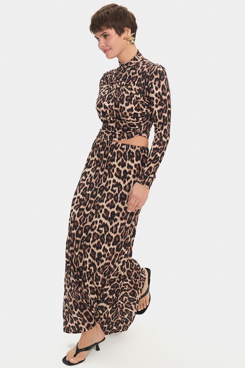 June, Fusta evazata cu animal print, Maro/Bej