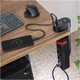 Prelungitor cu suport de masa EMOS P1321PD, 3 prize, 1xUSB-C PD20W, 2xUSB-A QC 3.0, intrerupator iluminat, protectie copii, H05VV-F3G 1.5 mm², 1.5m, Negru