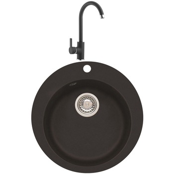 Pachet chiuveta Algranit Alveus Victoria 10 + Baterie Nela, fi510 mm, adancime 190mm, Negru Pachet chiuveta Algranit Alveus Victoria 10 + Baterie Nela, fi510 mm, adancime 190mm, Negru