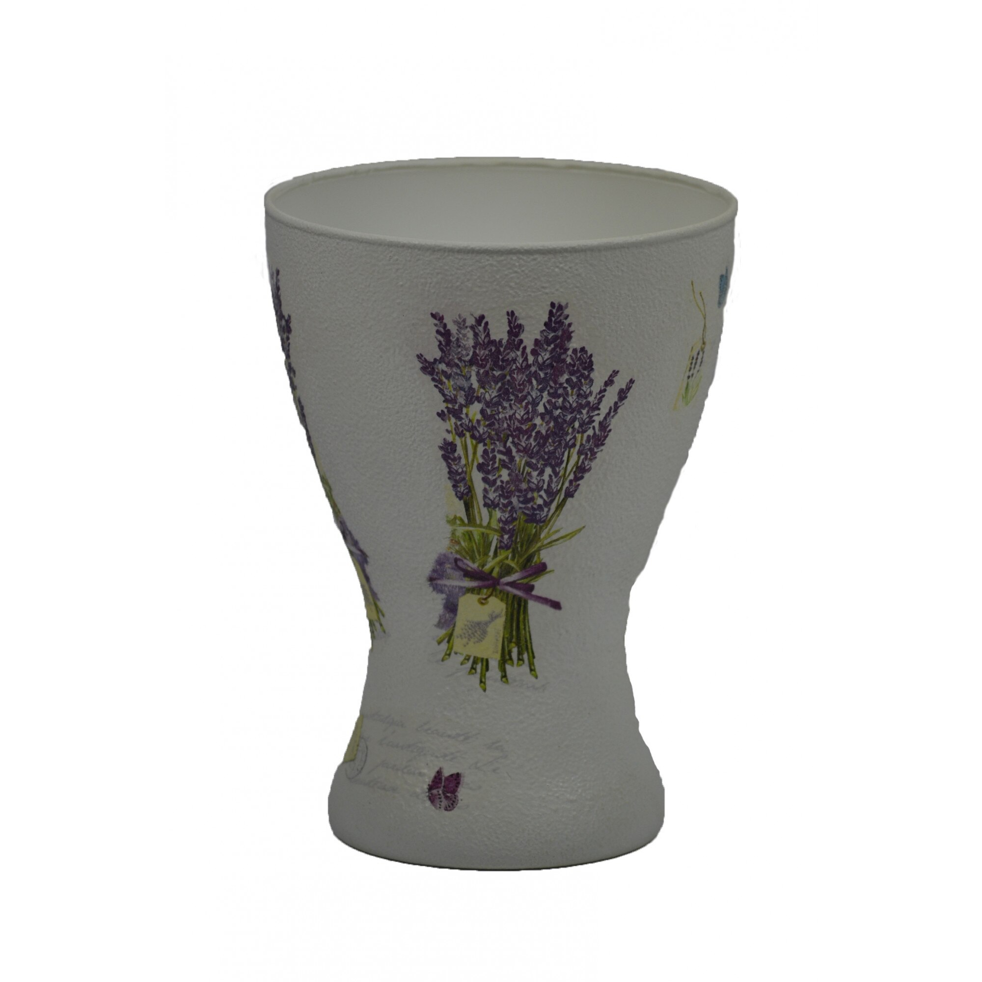 Vaza din sticla cu model floral - lavanda, decorata manual, 20 cm