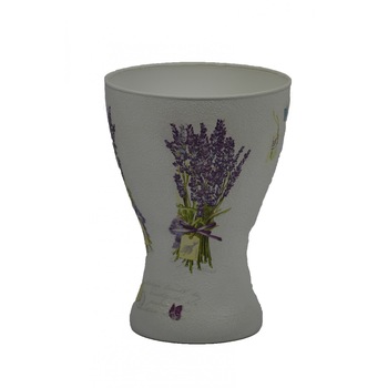 Vaza din sticla cu model floral - lavanda, decorata manual, 20 cm Vaza din sticla cu model floral - lavanda, decorata manual, 20 cm