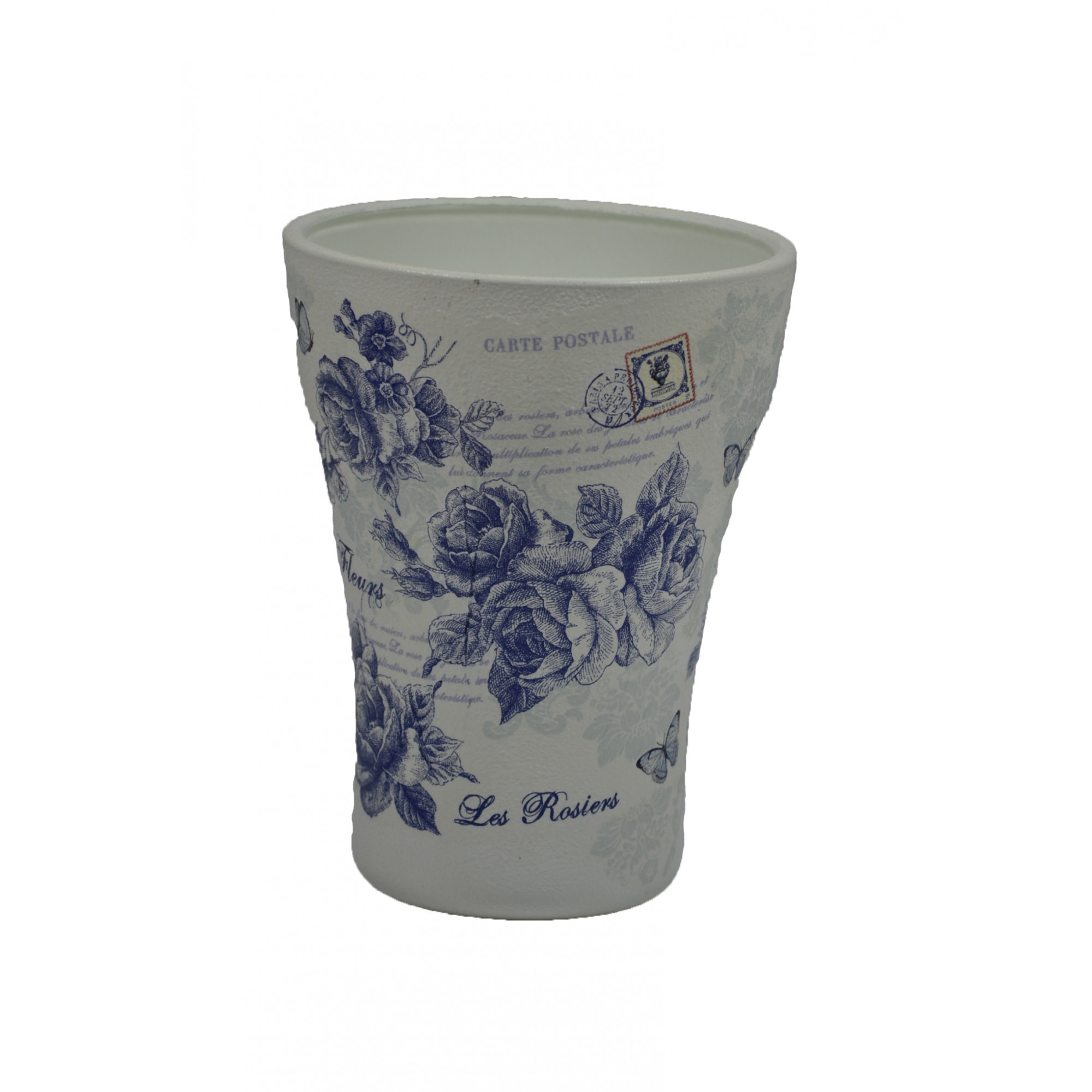 Vaza din sticla cu model floral - trandafiri albastri, decorata manual, 20 cm