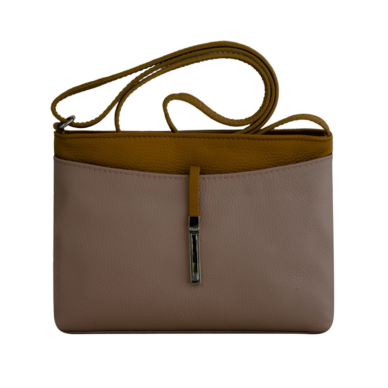 Geanta crossbody din piele naturala, Sabina, roz/cuoio