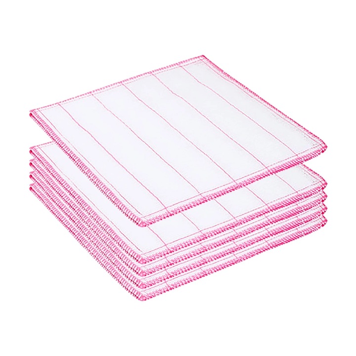 Set prosoape de bucatarie din bumbac, 5 bucati, roz/alb, absorbante, non-aderente