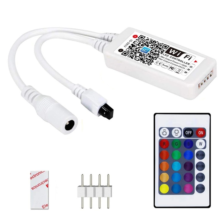 Telecomanda IR wireless 24 butoane pentru benzi LED RGB, multicolor, set