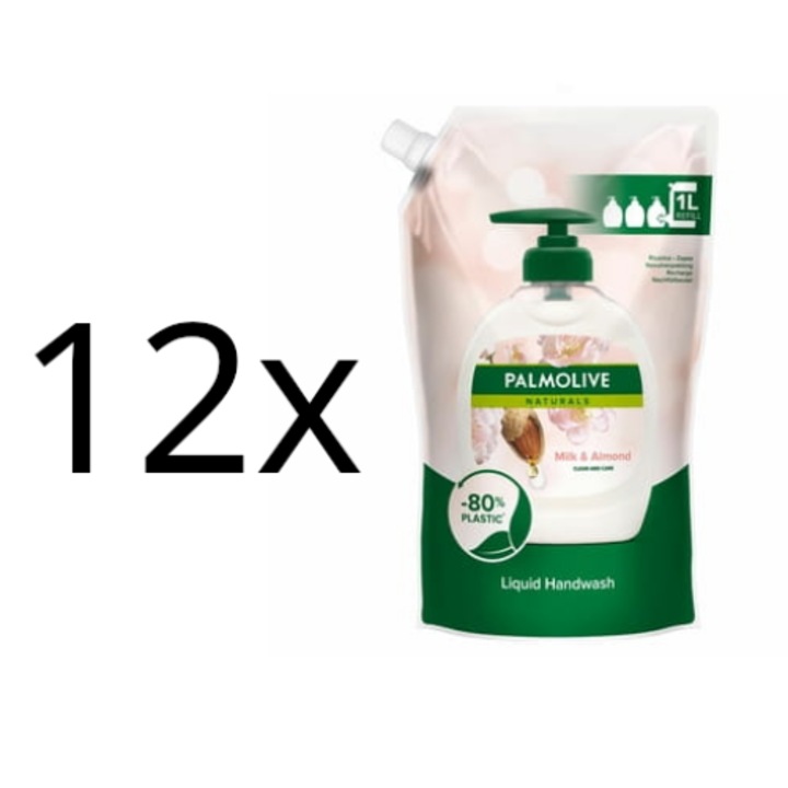 12X Palmolive Naturals Течен сапун с мляко и бадем, пълнител 1 л