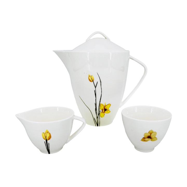 Set de ceai din portelan de primavara (Ierbator 1600ml, cana de lapte 150ml, zahar 150ml)