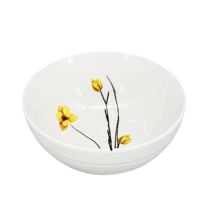 Bol din portelan Croft Spring set 16cm, galben/alb/negru, pentru cereale si salate, by inspire