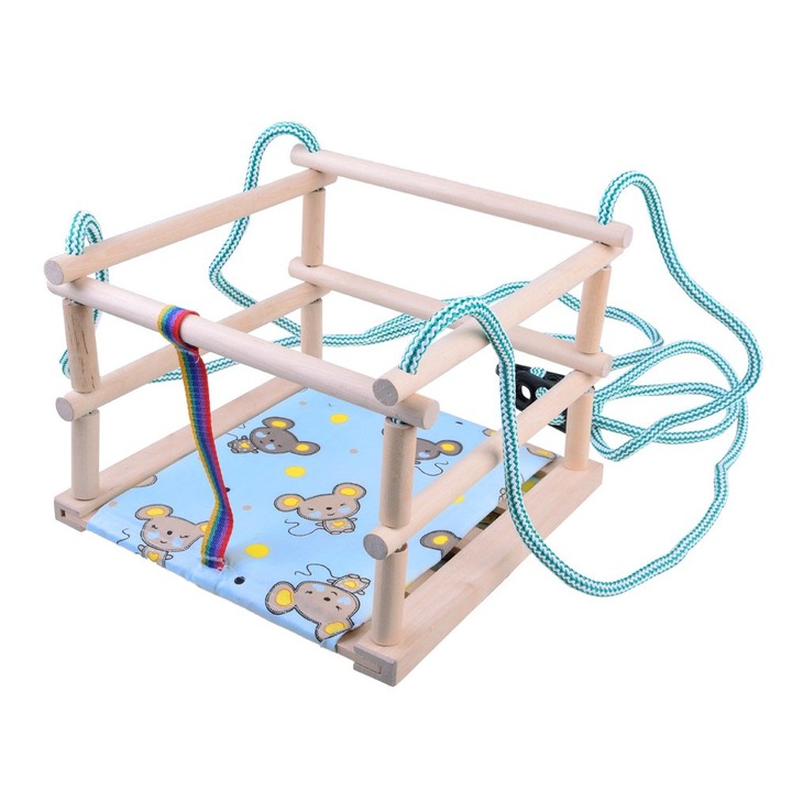 Детска люлка SWING, Дърво, Синьо покритие