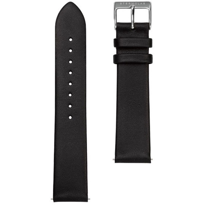 Sternglas óraszíj, 20 mm, bőr, fekete, férfiaknak és nőknek