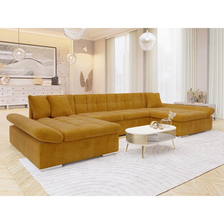 Coltar rabatabil Agata, MIRJAN24, galben, 160x360x75 cm