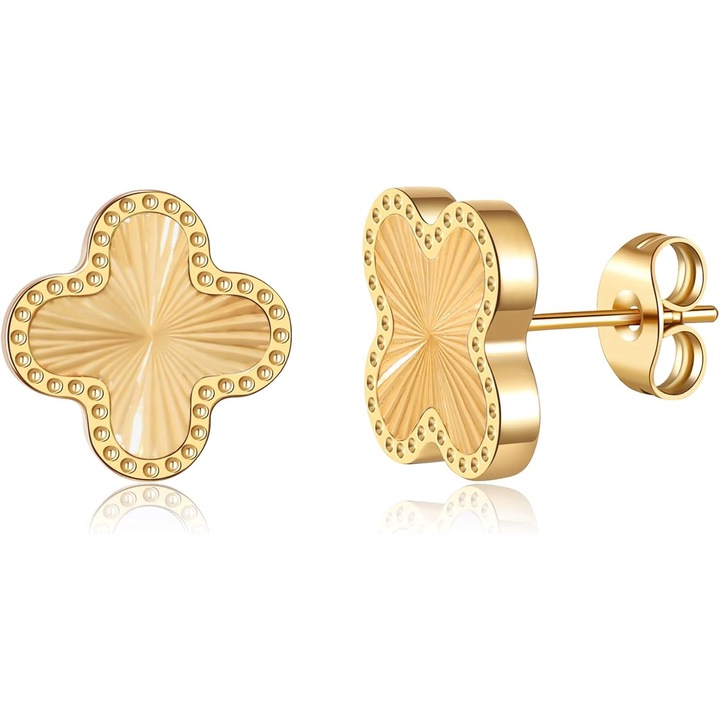 Cercei dama, clover, inox, 13x14mm, auriu