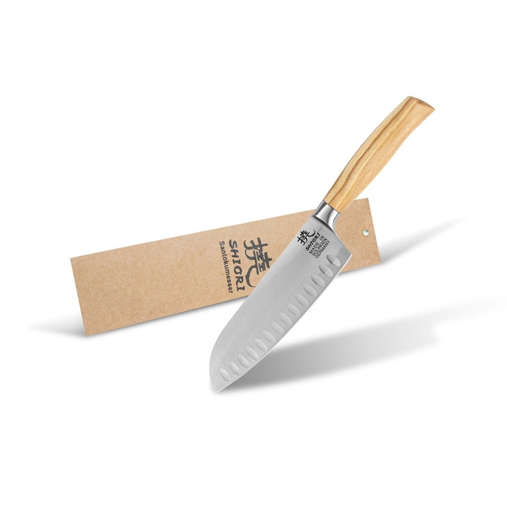 Cutit de bucatarie, Shiori, otel/lemn, 16 cm, maro/argintiu