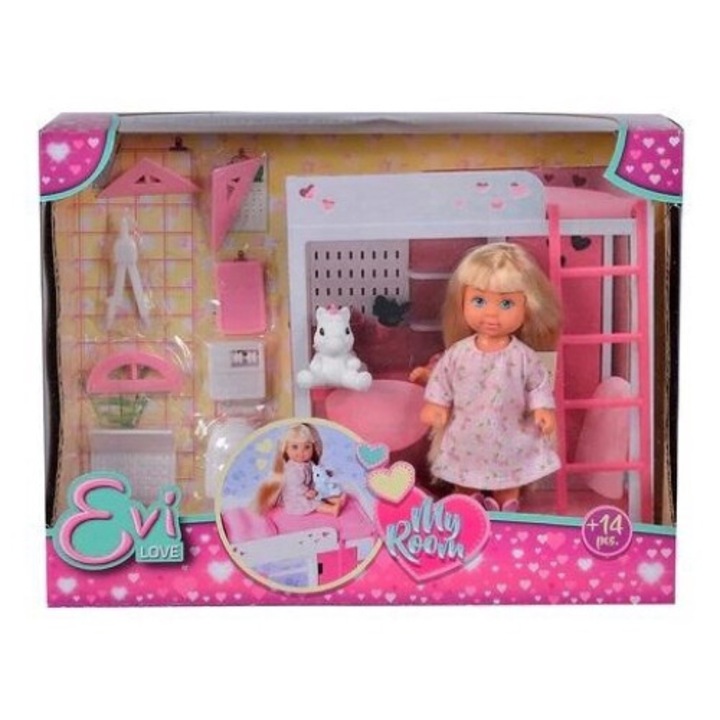 Комплект кукли Evi у дома, Simba, с аксесоари, многоцветен, 24x18x8.5cm