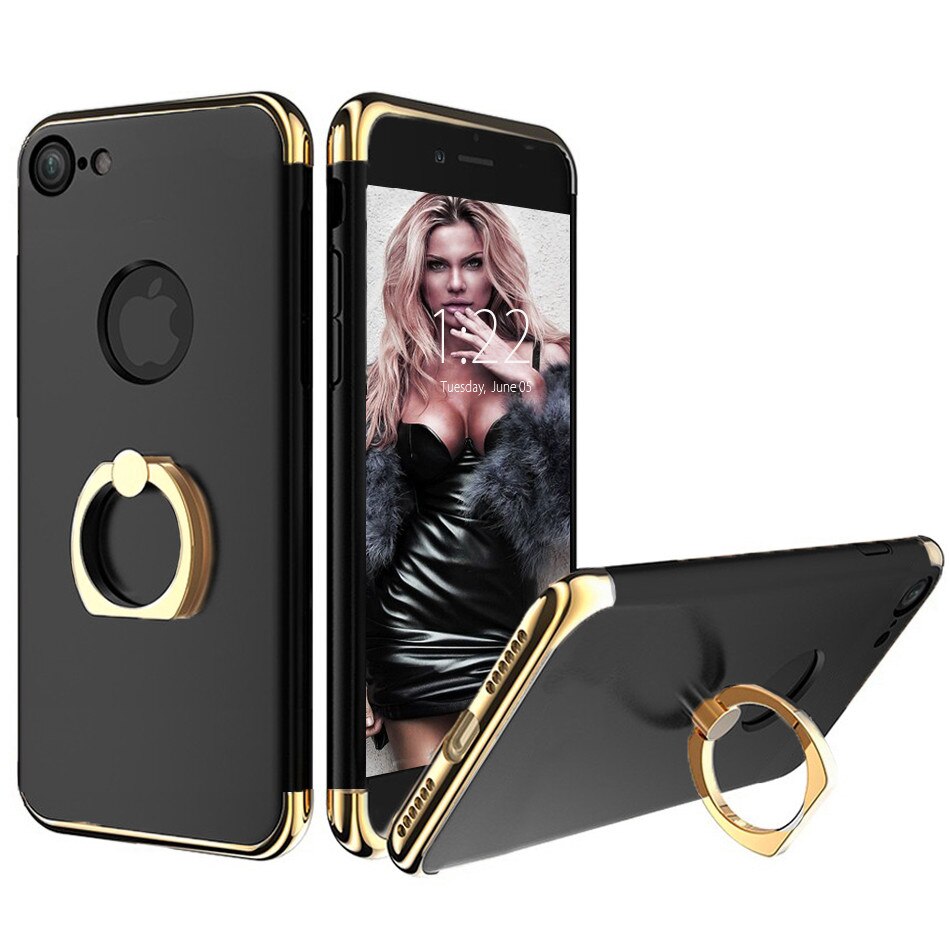 Husa telefon Iphone 7 Plus ofera protectie 3in1 Ultrasubtire - Lux Black G Ring