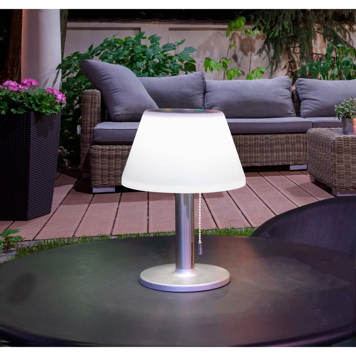 Veioza solara Polux, alb/argintiu, 27.8x20x20cm, senzor de lumina, IP44