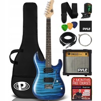 Set chitara electrica 39 inch, Pyle, 6 corzi, amplificator inclus, accesorii, lemn de Paulownia