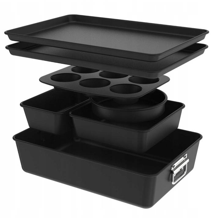 NutriChef sütőtepsi készlet, 8 darabos, acél, tapadásmentes, süteményekhez és muffinokhoz