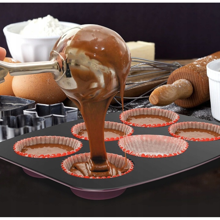 NutriChef sütőlap-készlet süteményekhez és muffinokhoz, 8 darabos, bordó