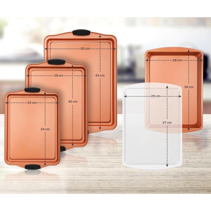 NutriChef sütőlap-készlet, 5 darabos, 230°C-ig hőálló, tapadásmentes felülettel, szénacél