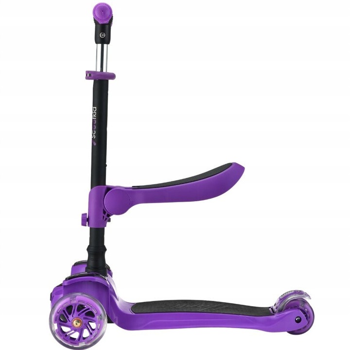 3 az 1-ben gyerek roller LED-del, lila, állítható magasság 65-87 cm, teherbírás 60 kg
