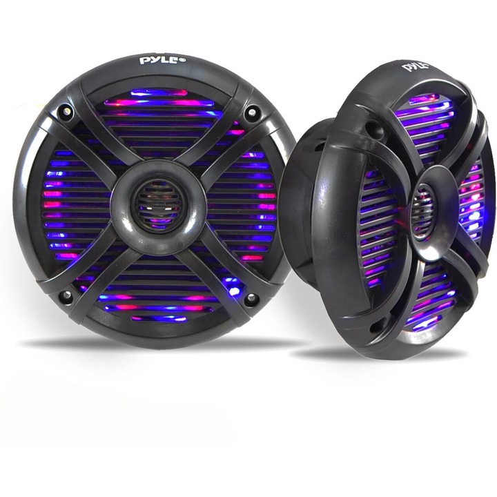 Boxe marine Pyle, 300W, 6.5 inch, waterproof, LED, set 2 bucati, negru
