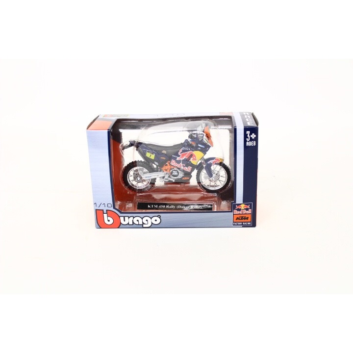 Мотоциклет 1:18 BBurago KTM 450 Rally, червен, със столче, подвижни колела