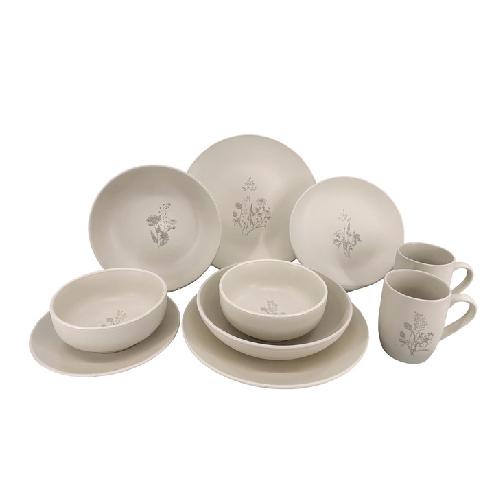 Set 10 piese servicii de masa CLAY, ceramica, crem, pentru 2 persoane