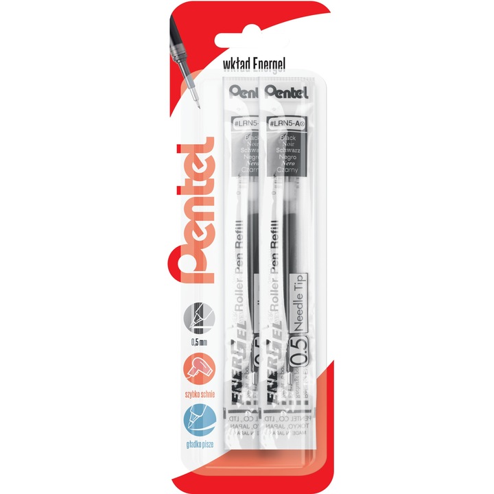 Пълнители за гел химикалки EnerGel LRN5, 2 броя, черни