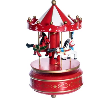 Carusel muzical rosu rotativ Carousel, Cutie muzicala 10x18cm Carusel muzical rosu rotativ Carousel, Cutie muzicala 10x18cm